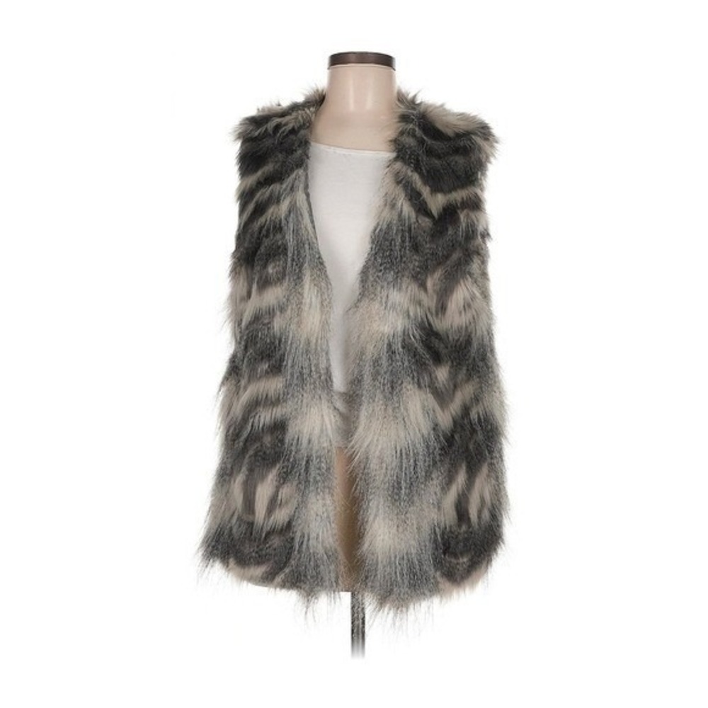 Cupcakes and Cashmere Faux Fur Vest Womens Medium Grey Luxury Glam CJ301729